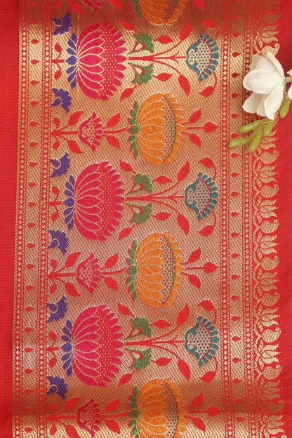 Red Paithani Silk Flower Design Lace ( 1 Mtr ) - Luxurion World