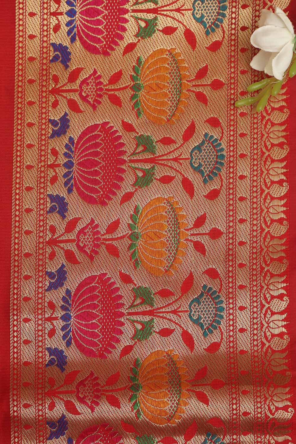 Red Paithani Silk Flower Design Lace ( 1 Mtr ) - Luxurion World
