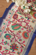 Blue Paithani Silk Flower Design Lace ( 1 Mtr ) - Luxurion World