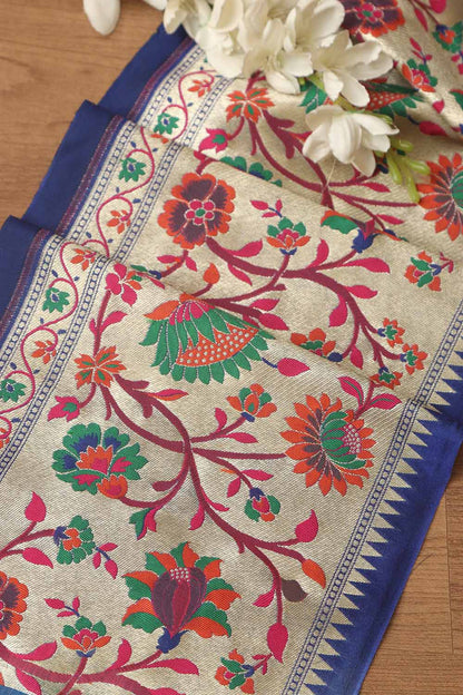 Blue Paithani Silk Flower Design Lace ( 1 Mtr ) - Luxurion World