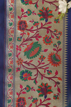 Blue Paithani Silk Flower Design Lace ( 1 Mtr ) - Luxurion World