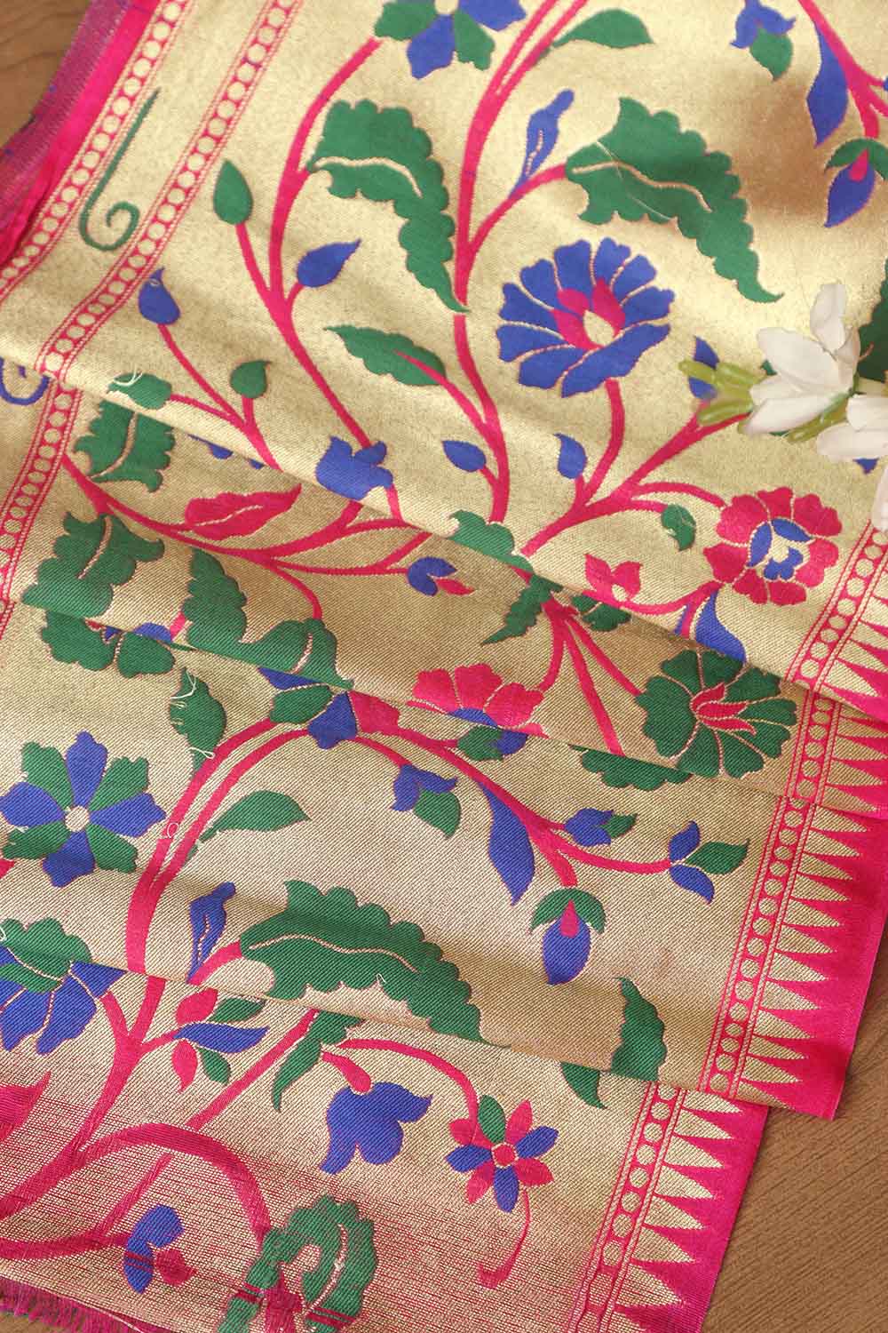 Pink Paithani Silk Flower Design Lace ( 1 Mtr ) - Luxurion World