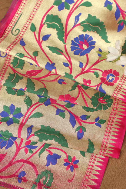 Pink Paithani Silk Flower Design Lace ( 1 Mtr ) - Luxurion World