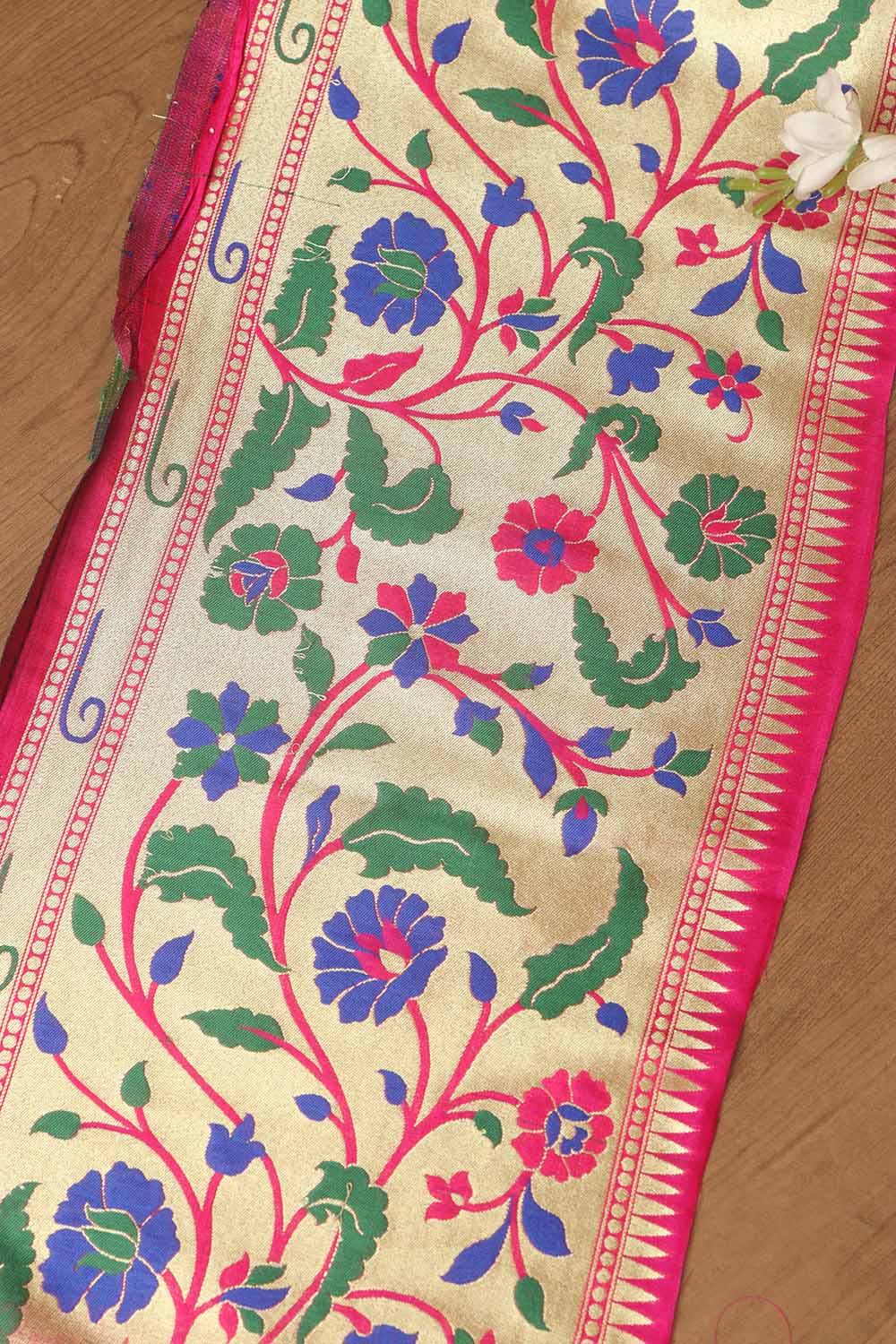 Pink Paithani Silk Flower Design Lace ( 1 Mtr ) - Luxurion World