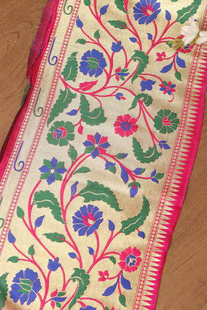 Pink Paithani Silk Flower Design Lace ( 1 Mtr ) - Luxurion World