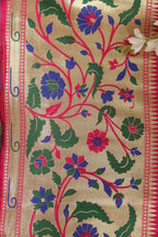 Pink Paithani Silk Flower Design Lace ( 1 Mtr ) - Luxurion World
