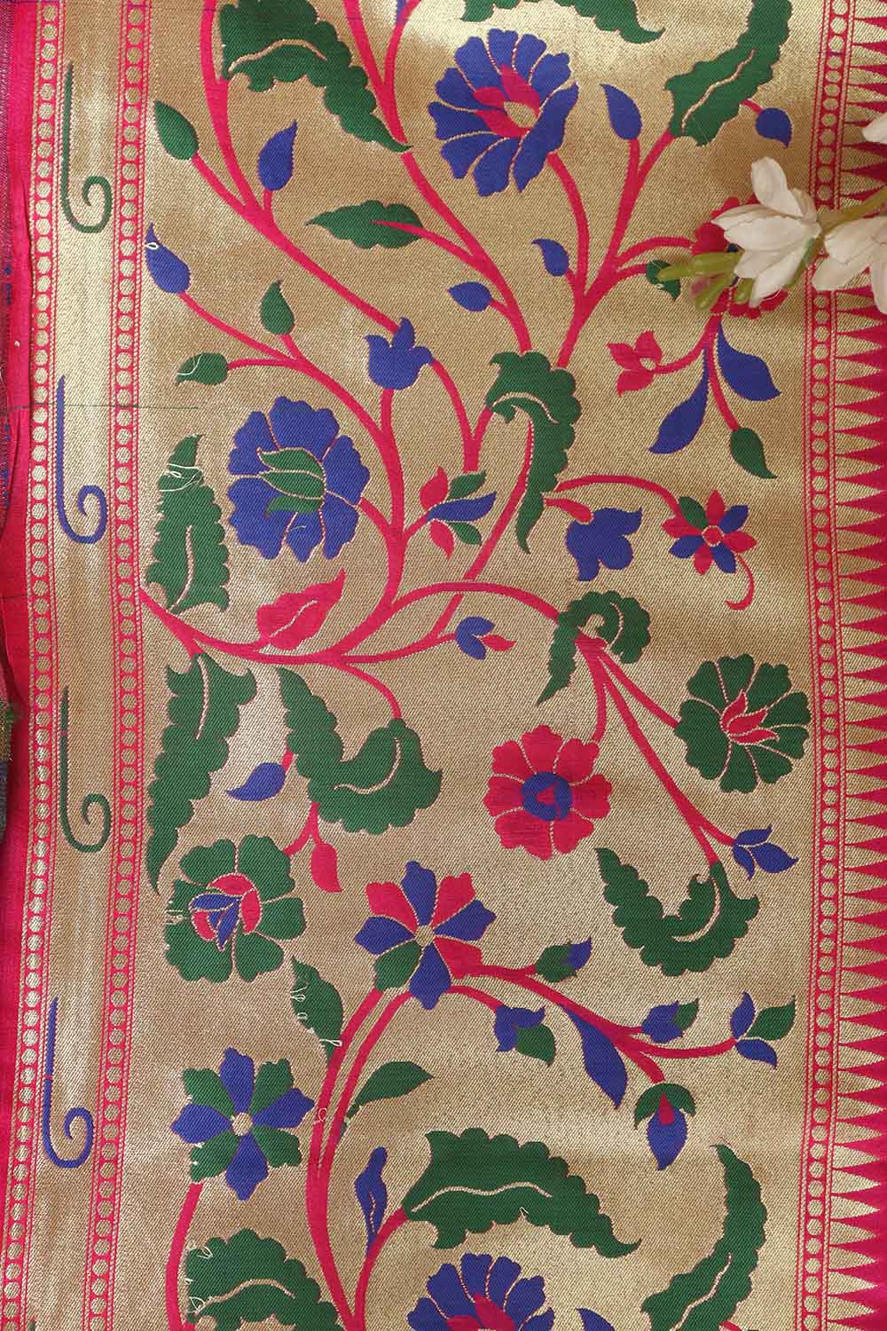 Pink Paithani Silk Flower Design Lace ( 1 Mtr ) - Luxurion World