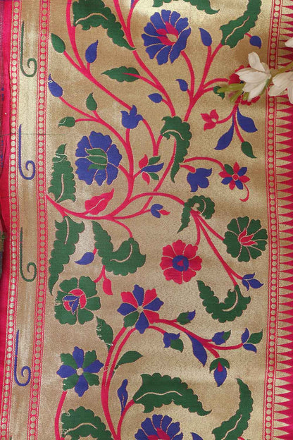 Pink Paithani Silk Flower Design Lace ( 1 Mtr ) - Luxurion World