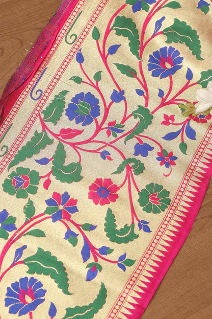 Pink Paithani Silk Flower Design Lace ( 1 Mtr ) - Luxurion World