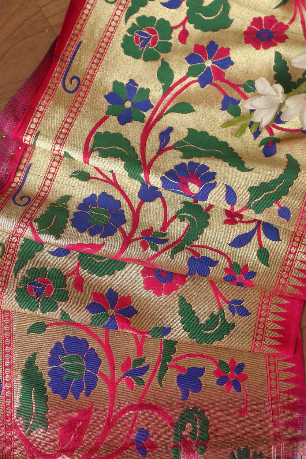 Pink Paithani Silk Flower Design Lace ( 1 Mtr ) - Luxurion World