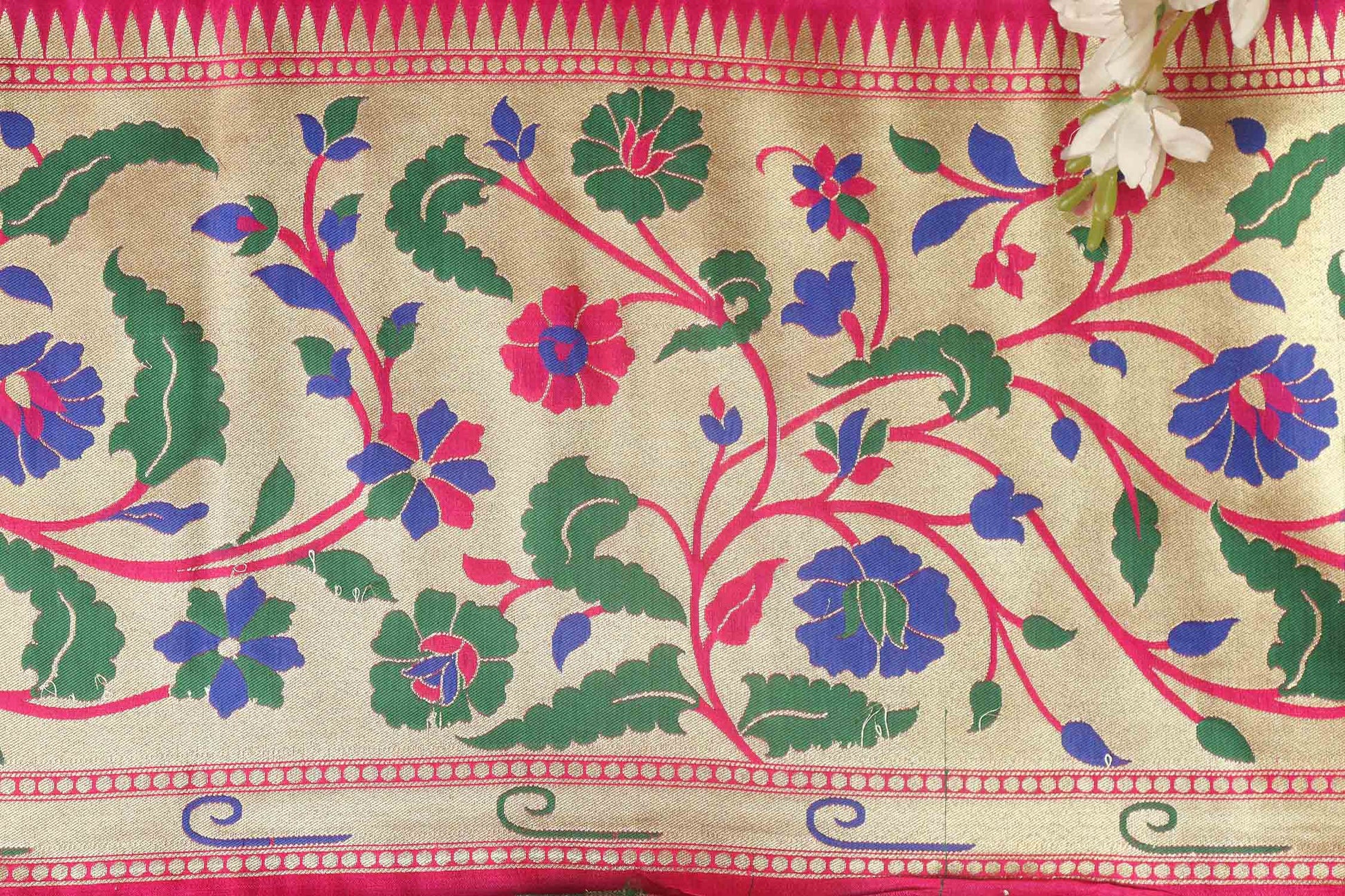 Pink Paithani Silk Flower Design Lace ( 1 Mtr ) - Luxurion World