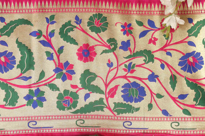 Pink Paithani Silk Flower Design Lace ( 1 Mtr ) - Luxurion World