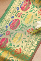 Green Paithani Silk Flower Design Lace ( 1 Mtr ) - Luxurion World