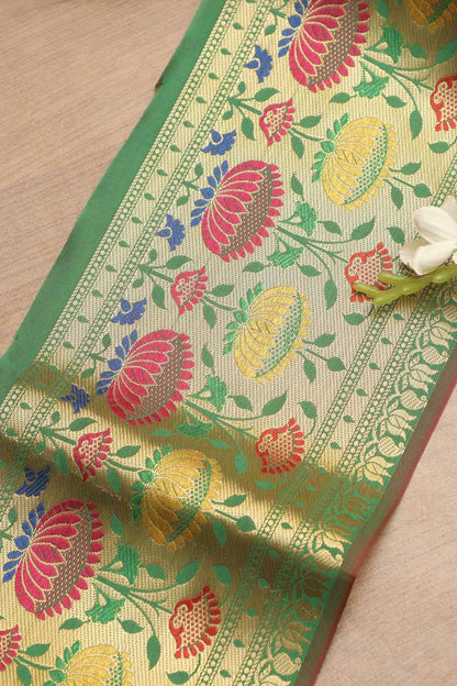 Green Paithani Silk Flower Design Lace ( 1 Mtr ) - Luxurion World