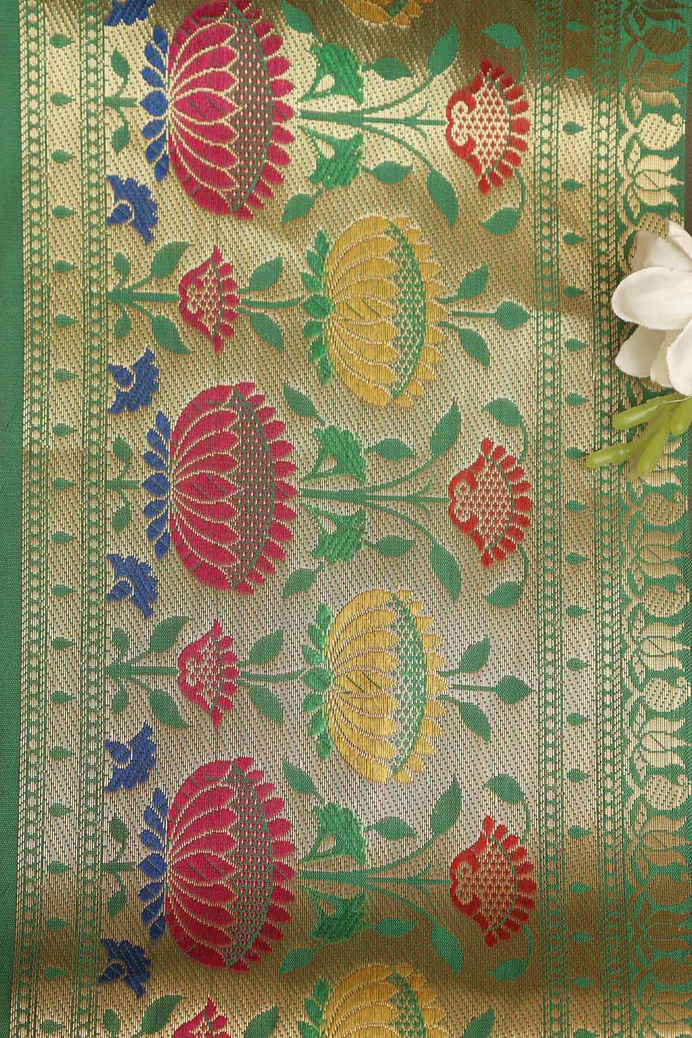Green Paithani Silk Flower Design Lace ( 1 Mtr ) - Luxurion World