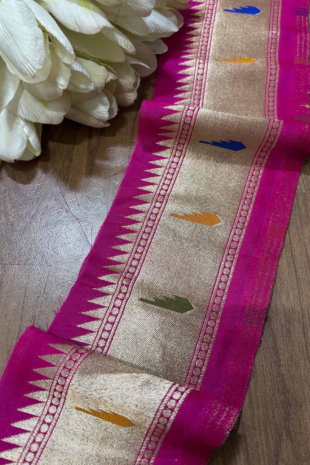 Exquisite Pink Paithani Silk Muniya Border Lace ( 1 Mtr ) - Luxurion World