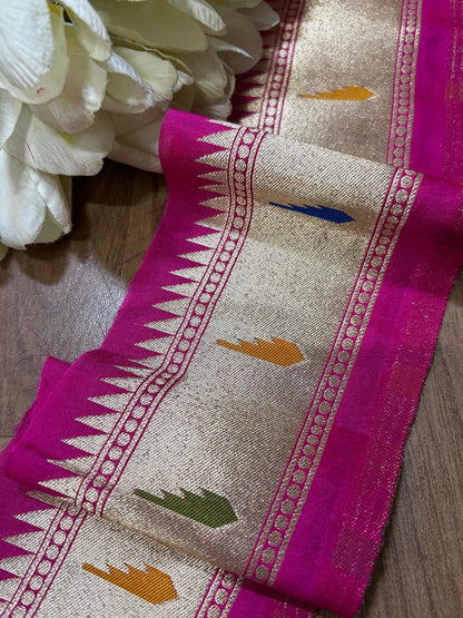 Exquisite Pink Paithani Silk Muniya Border Lace ( 1 Mtr ) - Luxurion World
