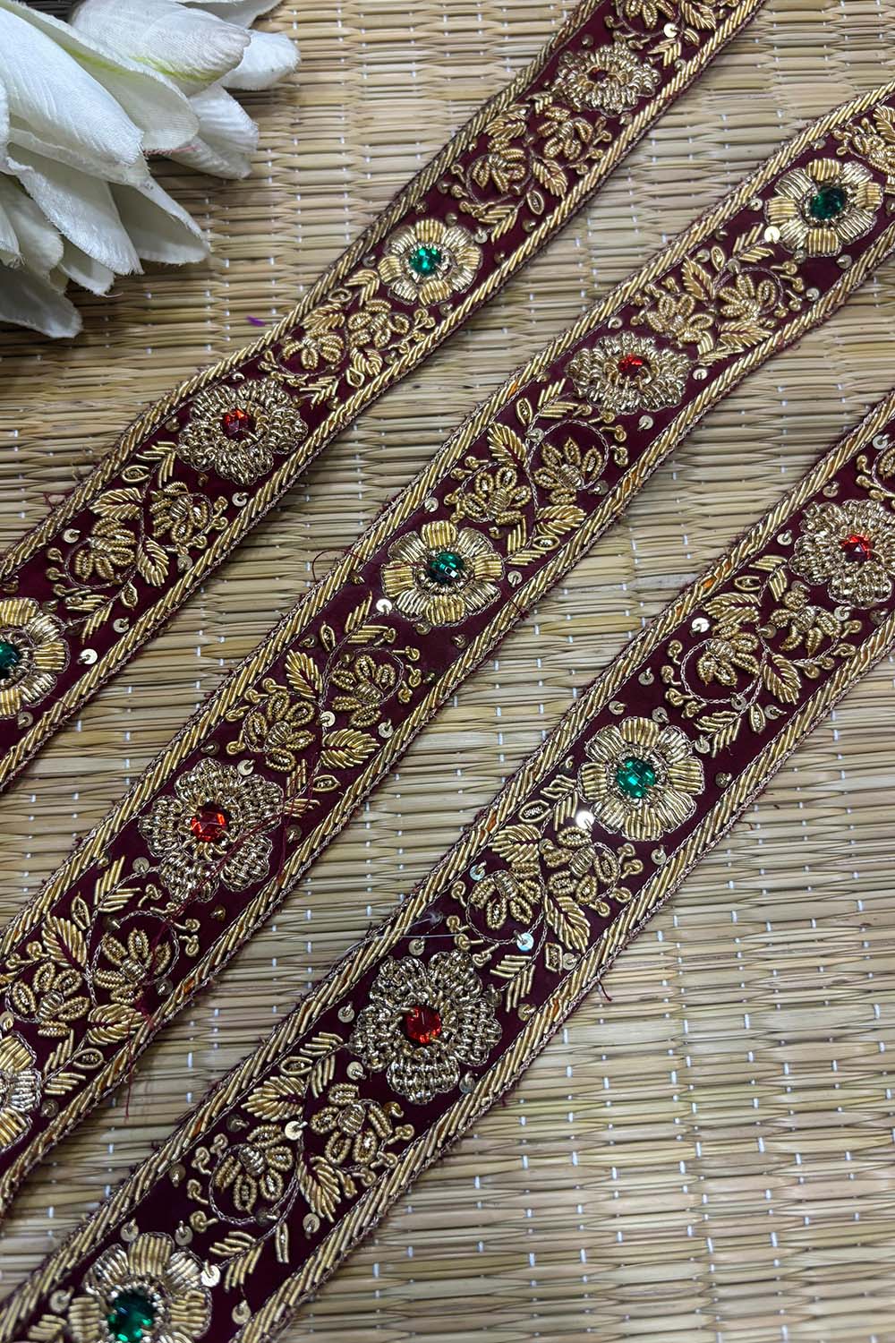 Maroon Golden Trendy Vintage Hand Work Zardozi Vintage Border ( 1 Mtr ) - Luxurion World