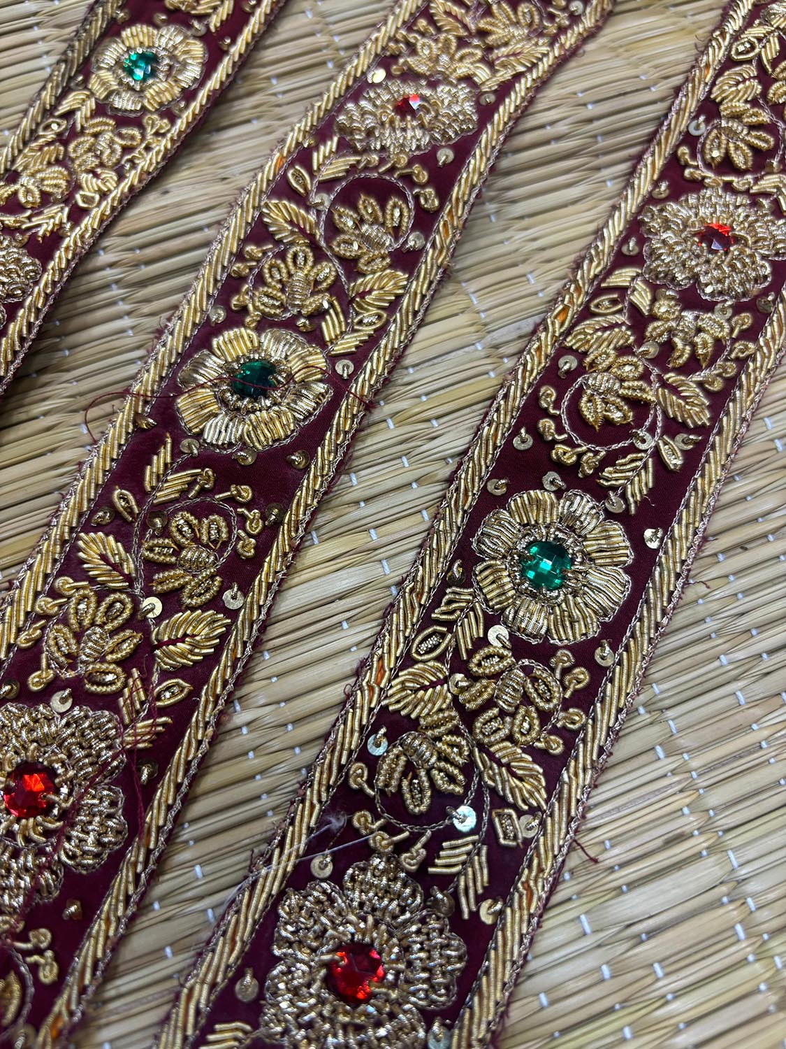 Maroon Golden Trendy Vintage Hand Work Zardozi Vintage Border ( 1 Mtr ) - Luxurion World