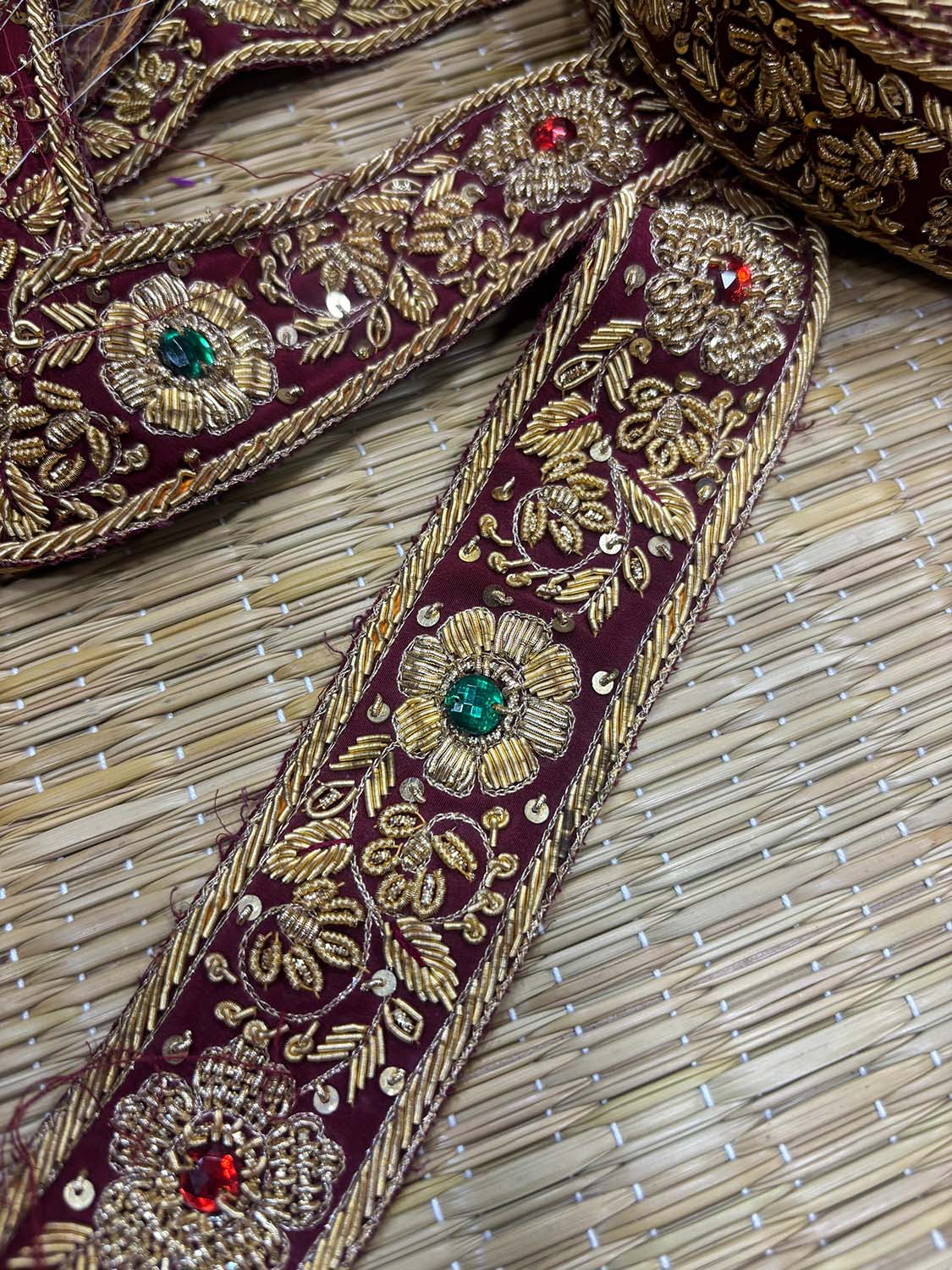 Maroon Golden Trendy Vintage Hand Work Zardozi Vintage Border ( 1 Mtr ) - Luxurion World