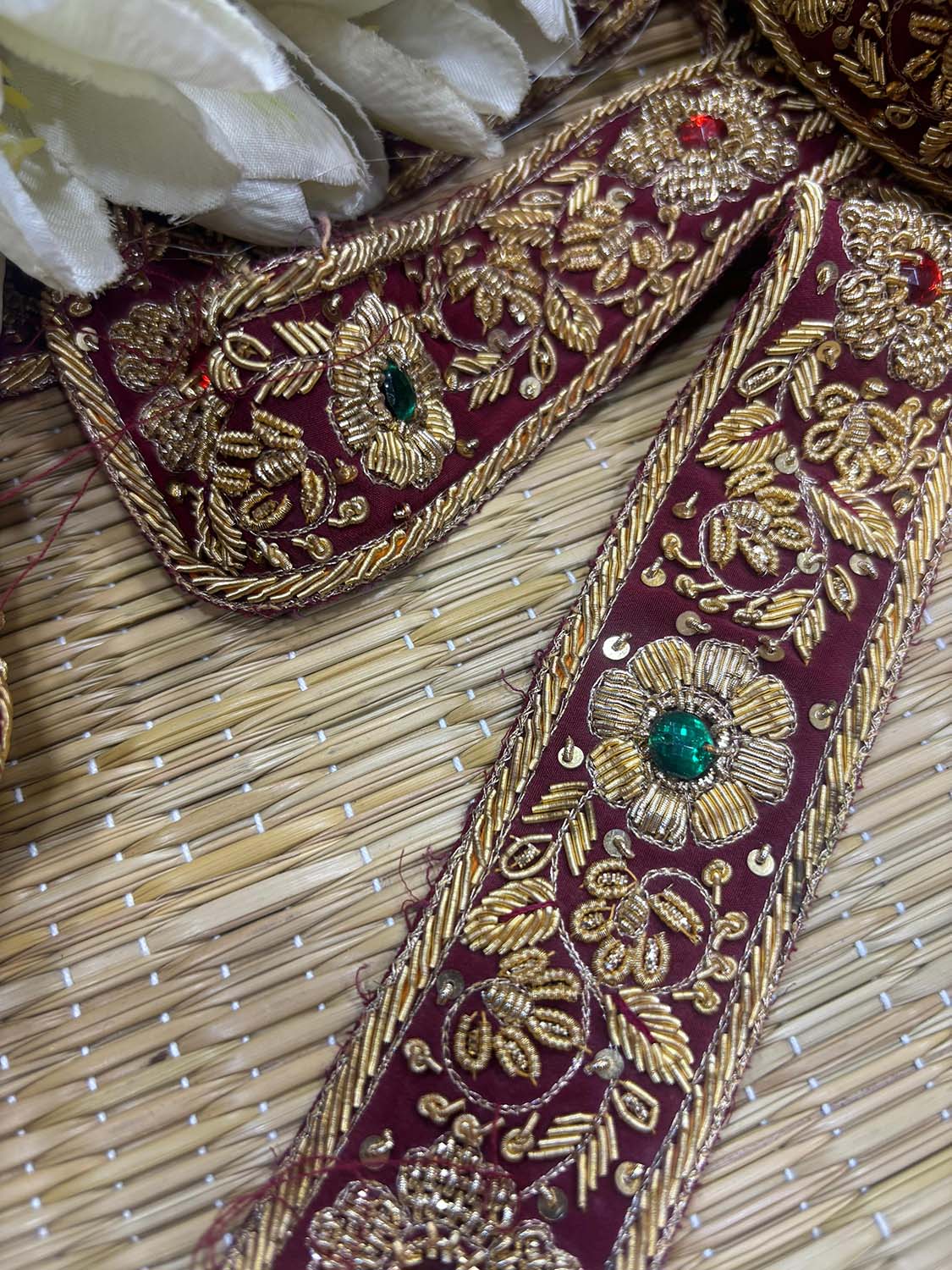 Maroon Golden Trendy Vintage Hand Work Zardozi Vintage Border ( 1 Mtr ) - Luxurion World