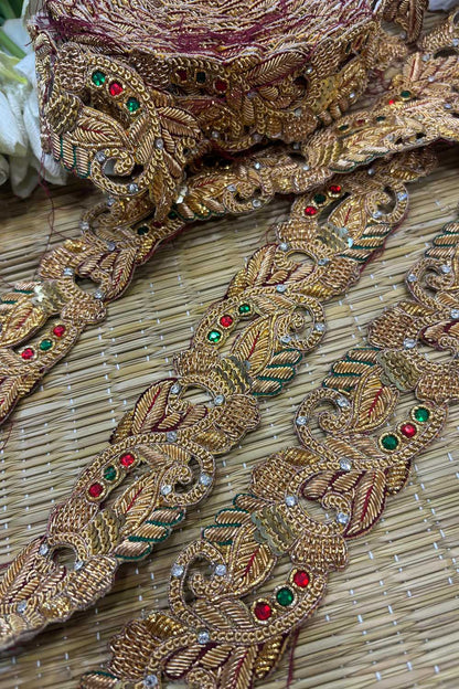 Golden Trendy Vintage Hand Work Zardozi Vintage Border ( 1 Mtr ) - Luxurion World