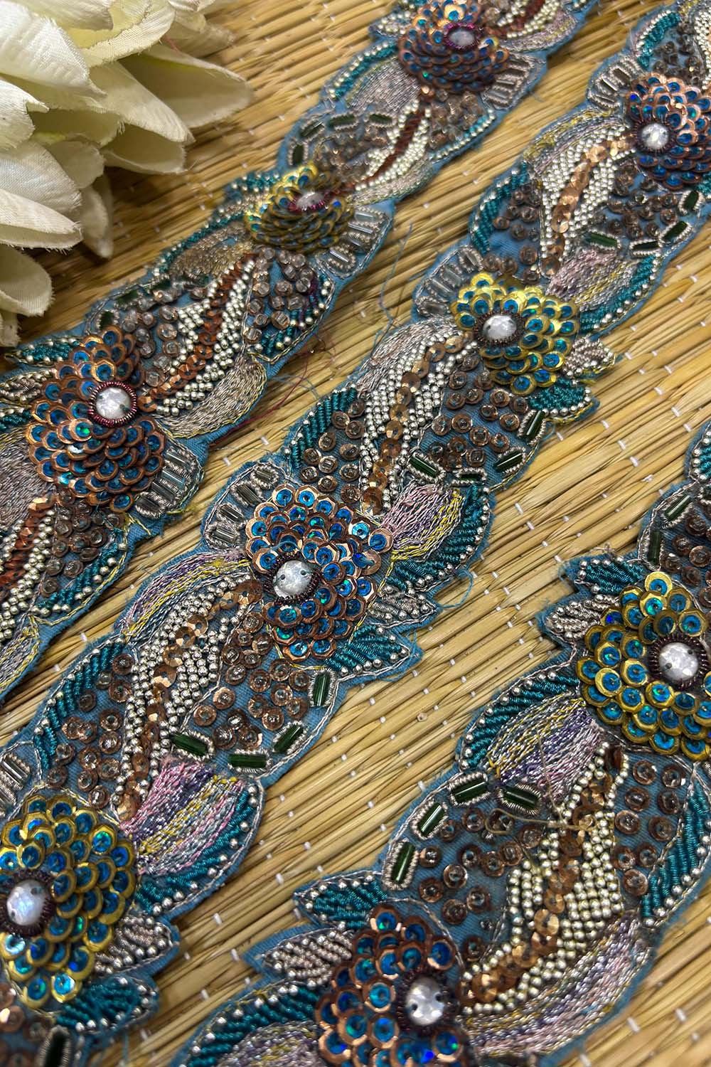 Blue Trendy Vintage Hand Work Zardozi Vintage Border ( 1 Mtr ) - Luxurion World