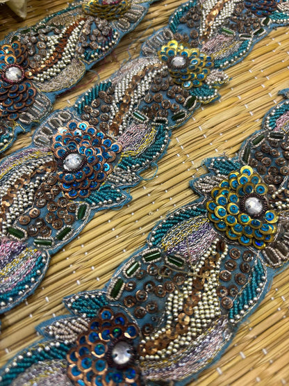 Blue Trendy Vintage Hand Work Zardozi Vintage Border ( 1 Mtr ) - Luxurion World
