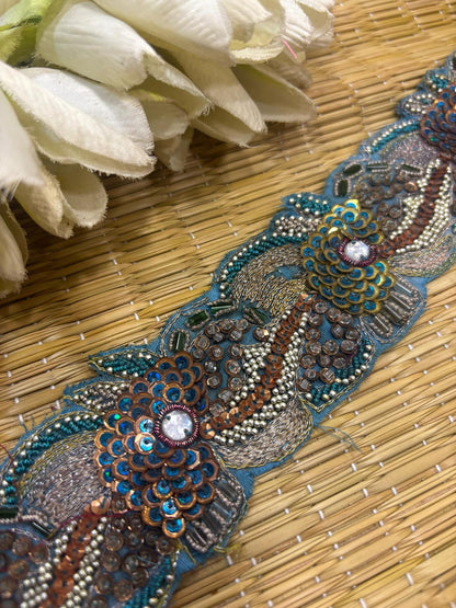 Blue Trendy Vintage Hand Work Zardozi Vintage Border ( 1 Mtr ) - Luxurion World