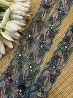 Blue Trendy Vintage Hand Work Zardozi Vintage Border ( 1 Mtr ) - Luxurion World