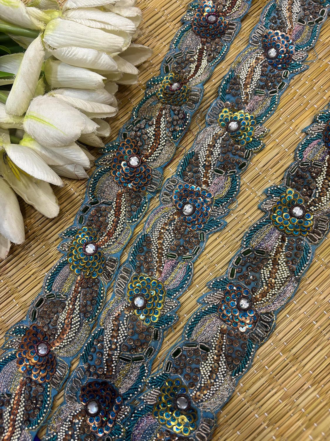 Blue Trendy Vintage Hand Work Zardozi Vintage Border ( 1 Mtr ) - Luxurion World