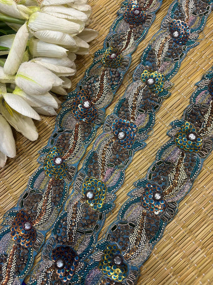 Blue Trendy Vintage Hand Work Zardozi Vintage Border ( 1 Mtr ) - Luxurion World