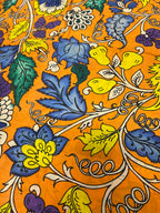 Orange Kalamkari Hand Painted Bangalore Silk Fabric