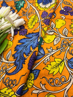 Orange Kalamkari Hand Painted Bangalore Silk Fabric