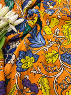 Orange Kalamkari Hand Painted Bangalore Silk Fabric