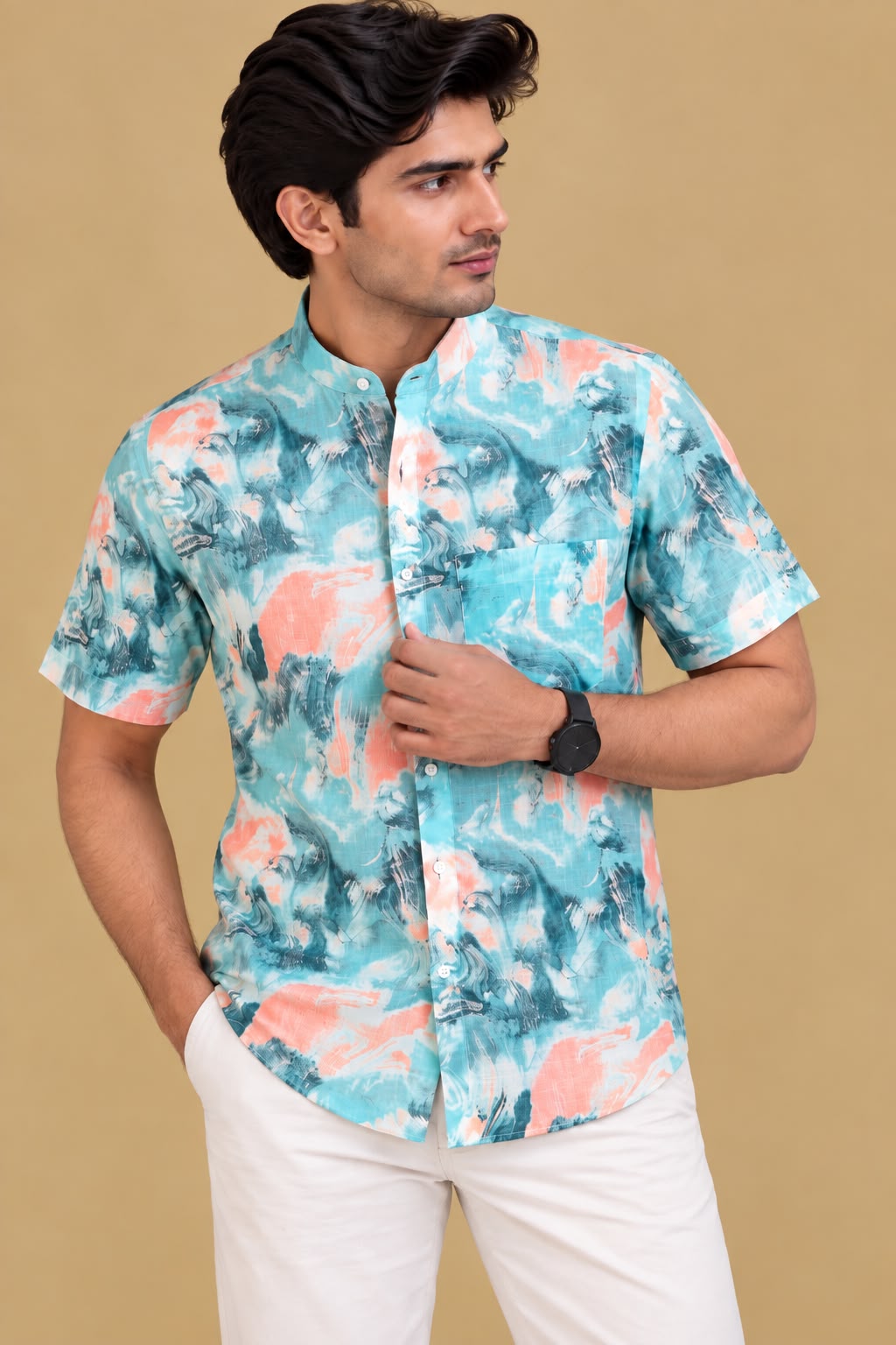 Multicolor Cotton Linen Digital Printed Shirt