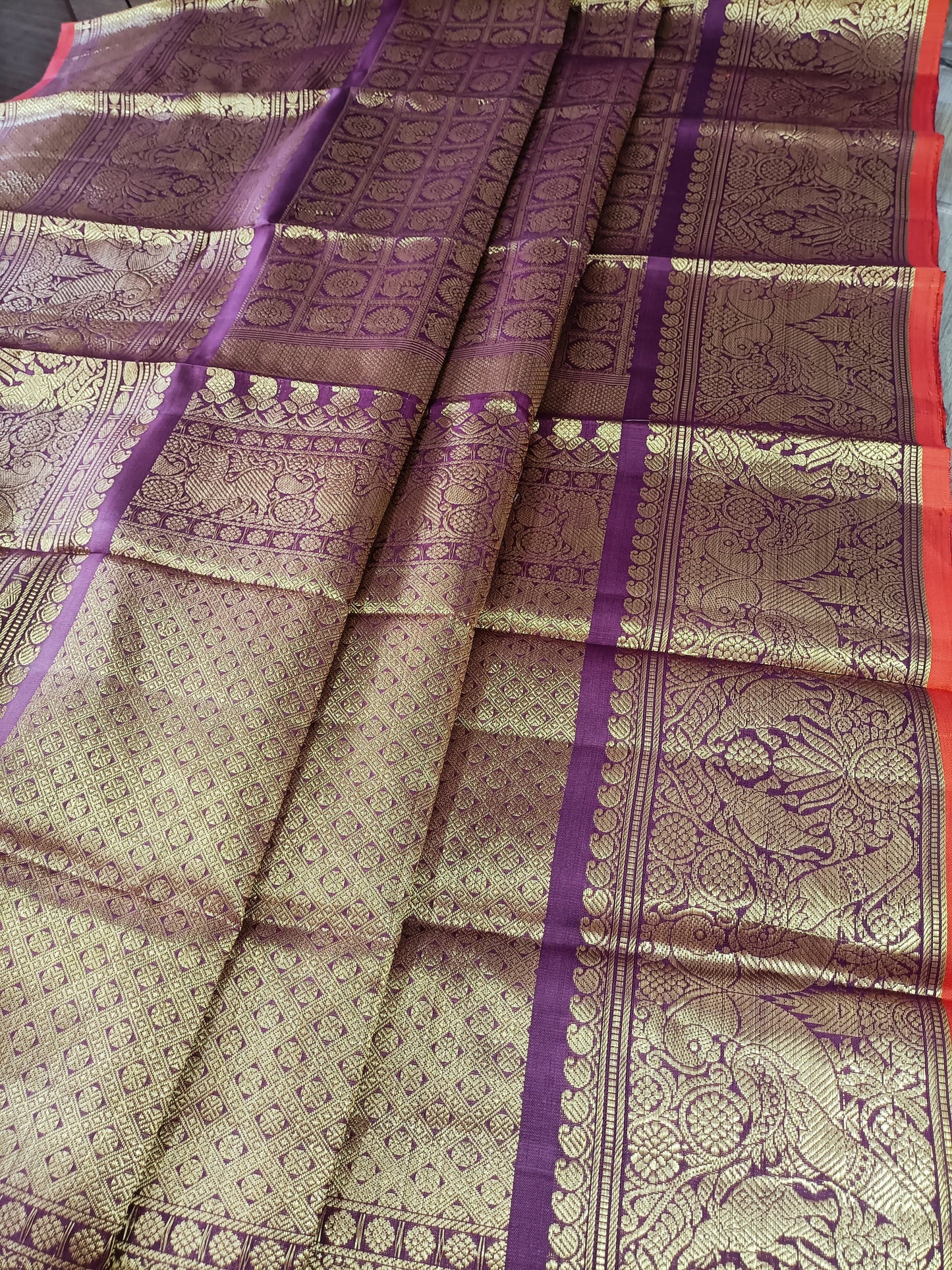 Exquisite Purple Handloom Kanjeevaram Pure Silk Peacock Design Dupatta - Luxurion World