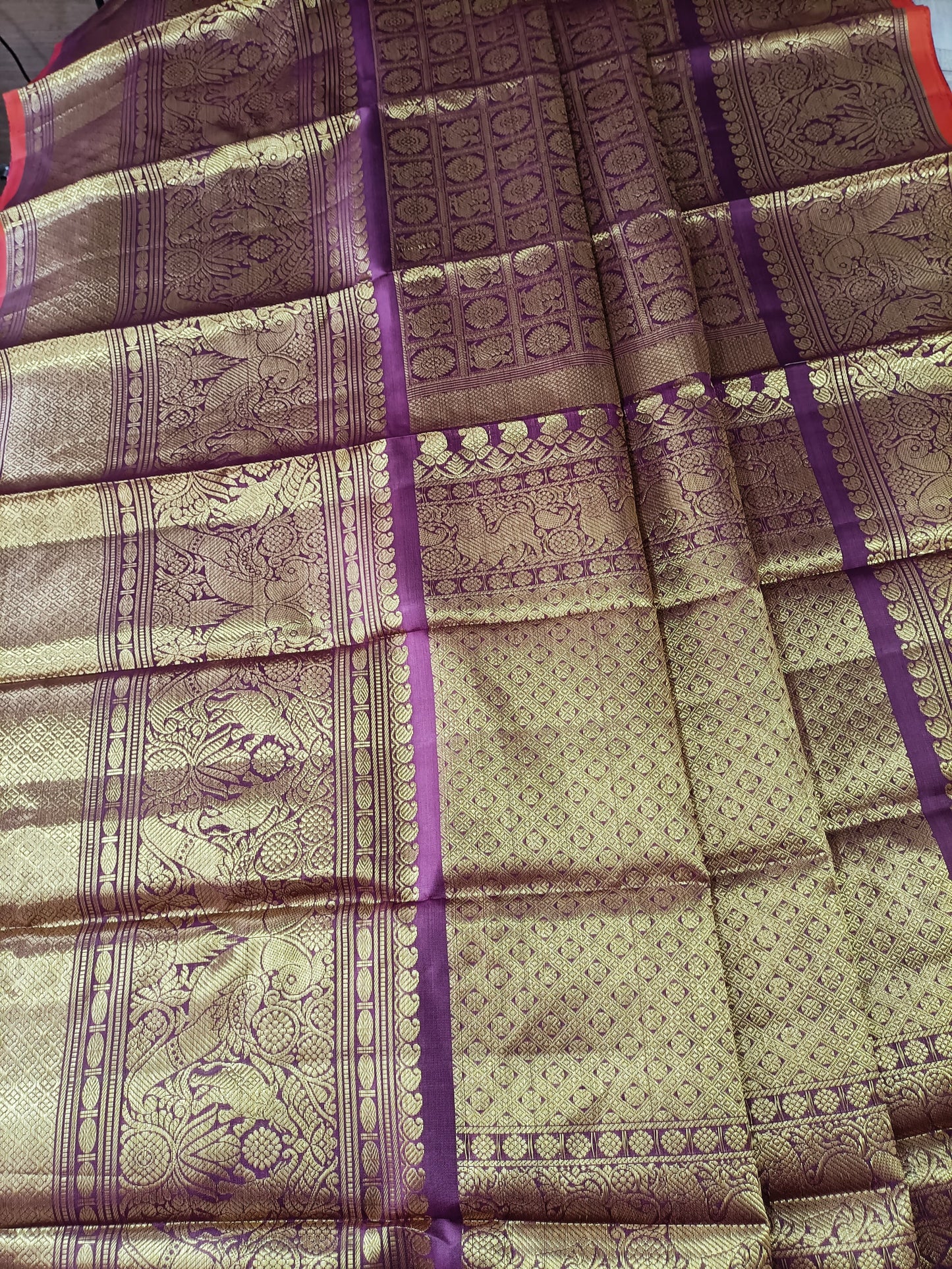 Exquisite Purple Handloom Kanjeevaram Pure Silk Peacock Design Dupatta - Luxurion World
