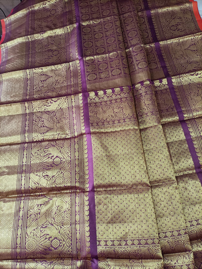 Exquisite Purple Handloom Kanjeevaram Pure Silk Peacock Design Dupatta - Luxurion World
