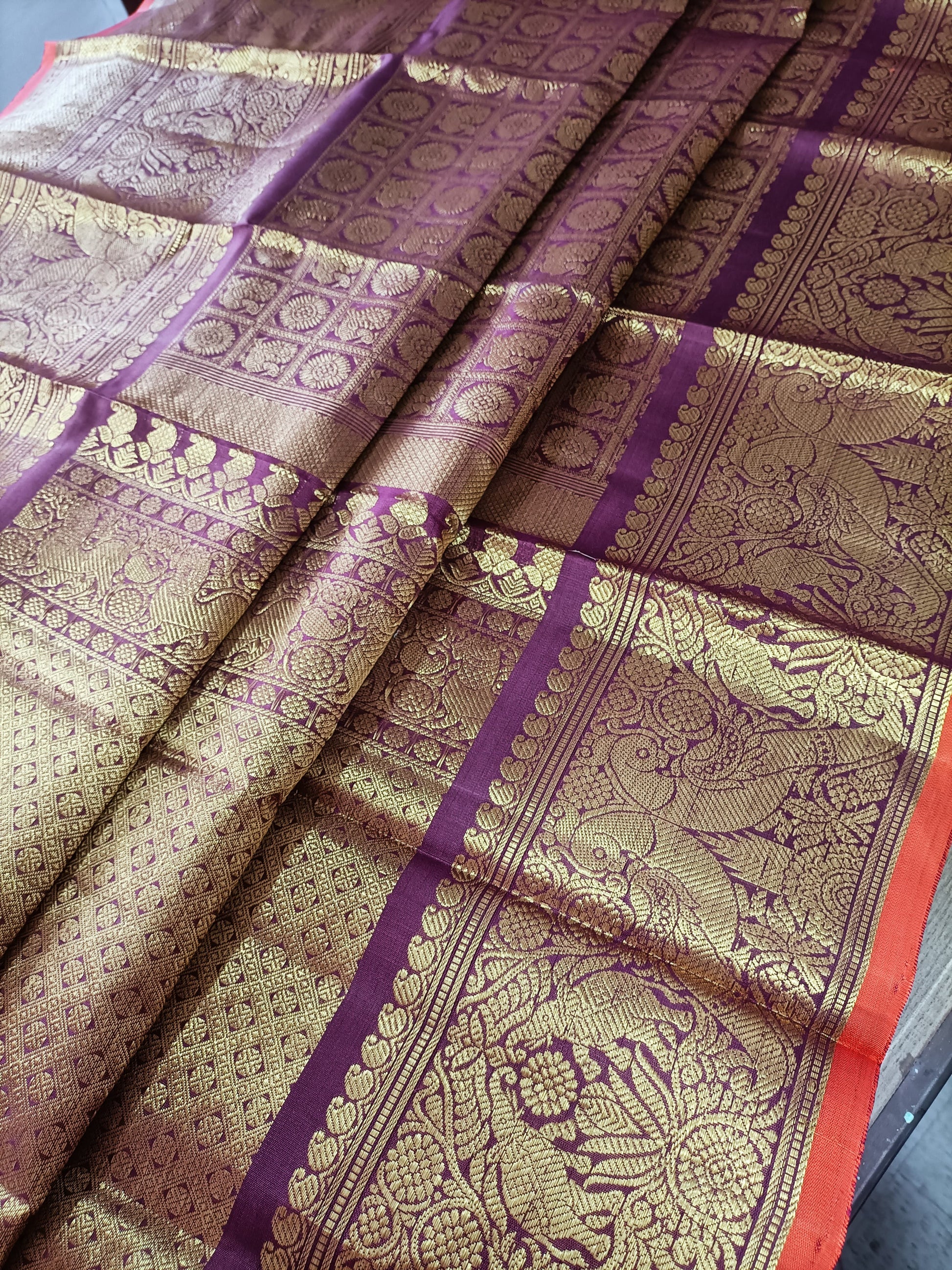 Exquisite Purple Handloom Kanjeevaram Pure Silk Peacock Design Dupatta - Luxurion World