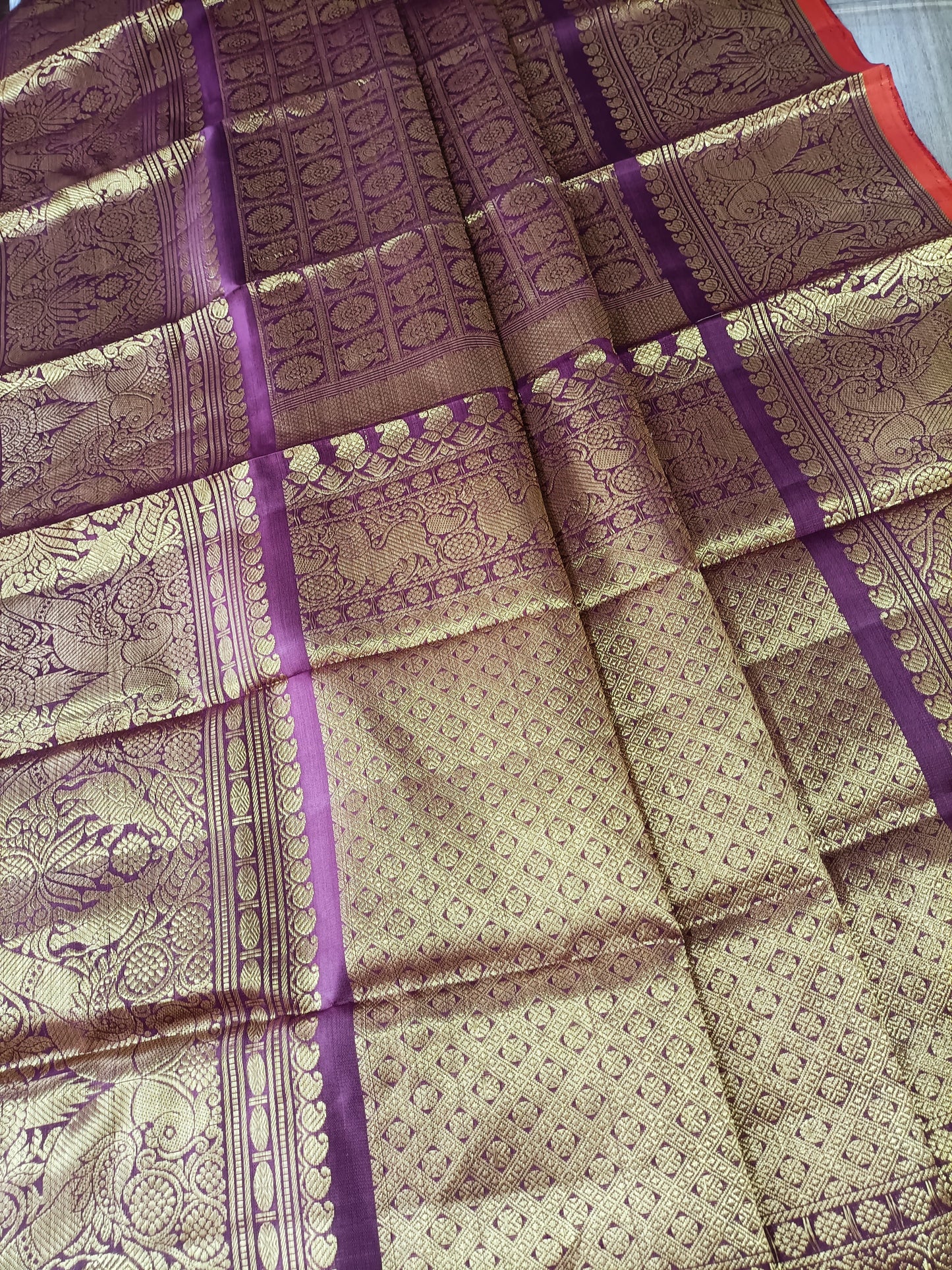 Exquisite Purple Handloom Kanjeevaram Pure Silk Peacock Design Dupatta - Luxurion World