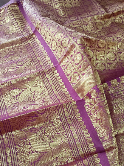 Exquisite Purple Handloom Kanjeevaram Pure Silk Peacock Design Dupatta - Luxurion World
