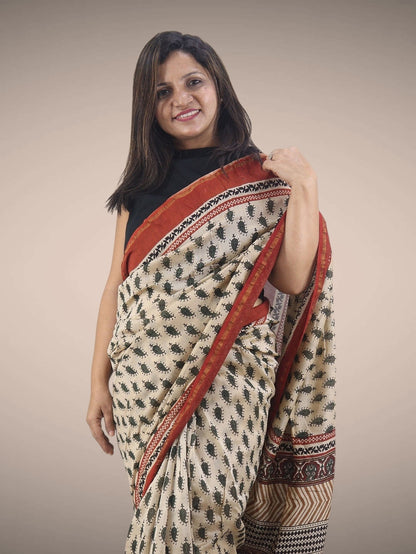 Multicolor Block Printed Chanderi Silk Saree - Perfect for Any Occasion! - Luxurion World