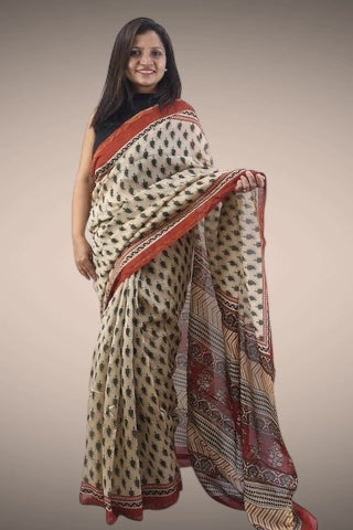Multicolor Block Printed Chanderi Silk Saree - Perfect for Any Occasion! - Luxurion World