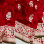 Red Handloom Banarasi Pure Katan Silk Paisley Design Meenakari Saree - Luxurion World