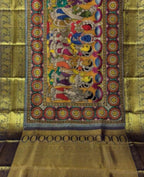 Kalamkari Blue Pen Saree with Kanjeevaram Border - Luxurion World