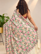 Pastel Kashmiri Aari Crepe Saree—Chain Stitch Embroidery, Festive & Wedding