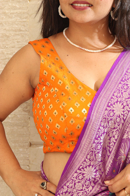 Orange Banarasi Silk Padded Blouse - Luxurion World