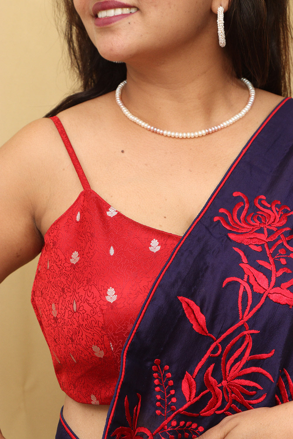 Red Banarasi Silk Tanchui Singlet Padded Blouse - Luxurion World