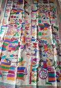 Stunning Multicolor Kantha Tussar Silk Dupatta with Hand Embroidered - Luxurion World